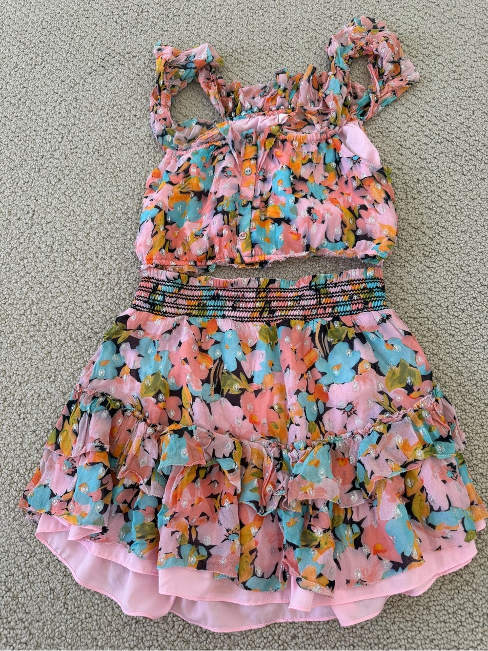 SAYLOR Multi-Color Floral Ruffle Dress — Pink, Turquoise & Orange